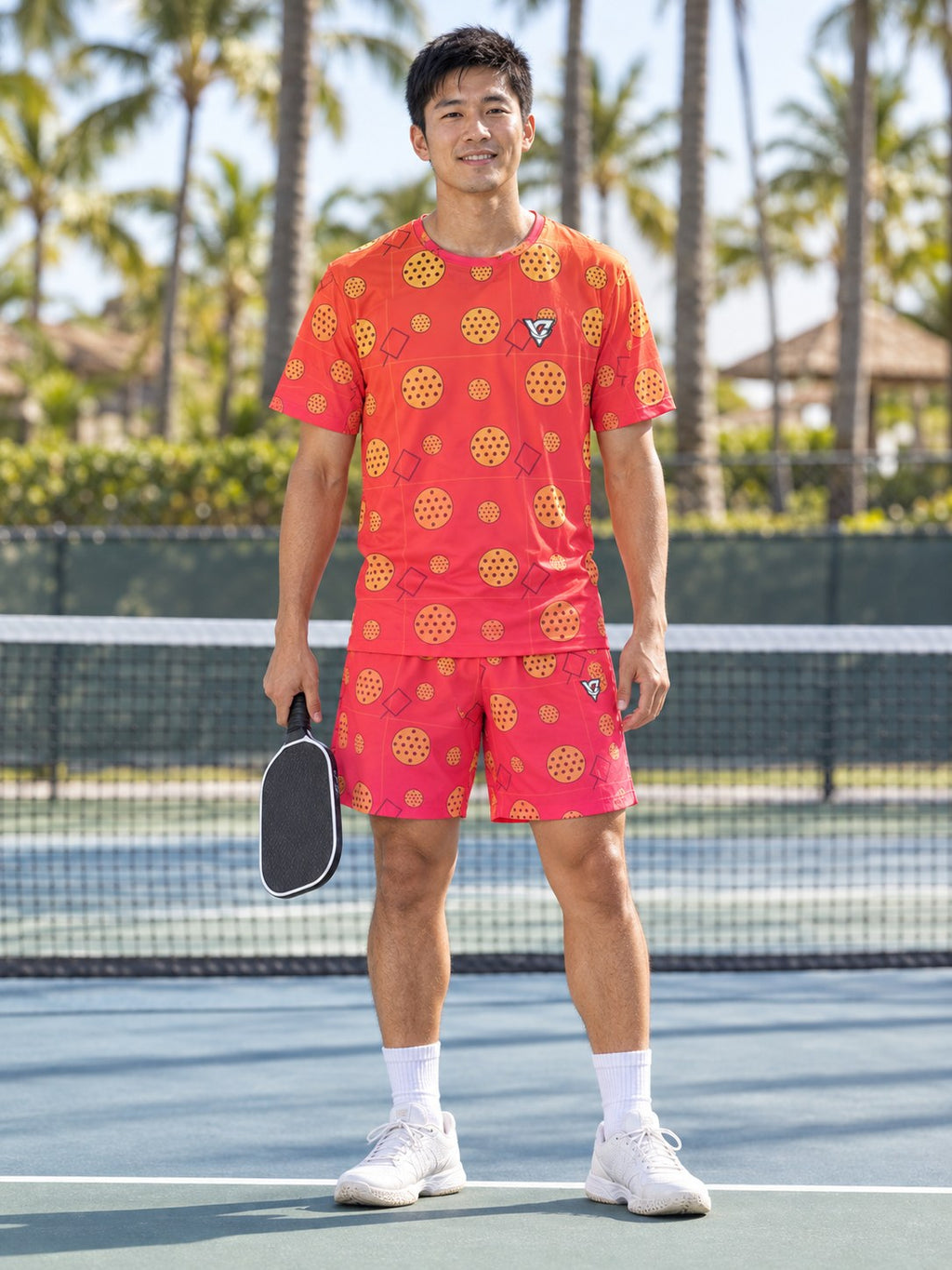 Pickleball Sunset Fade Dink Dot Men's Athletic Shorts with Pockets, front view