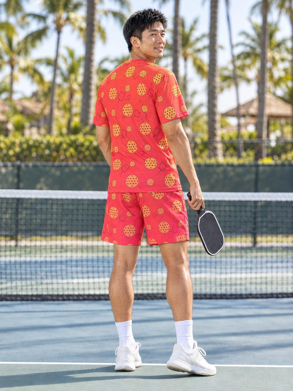 Pickleball Sunset Fade Dink Dot Men's Sports Jersey, back view