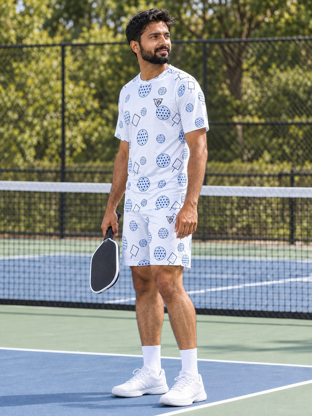 Pickleball Arctic White Dink Dot Men's Athletic Shorts with Pockets, side view