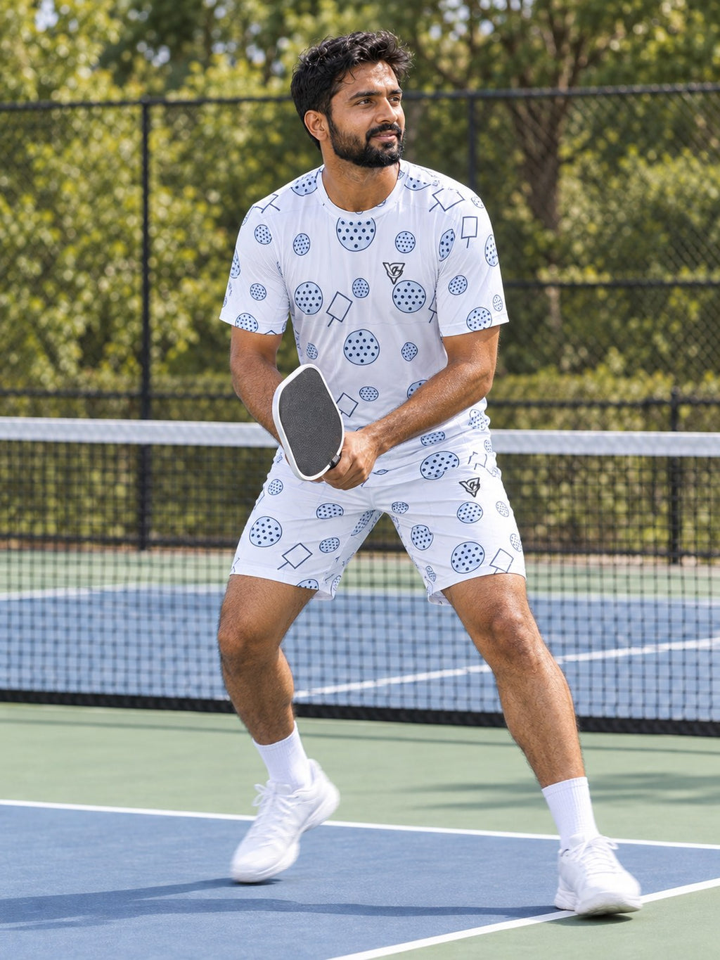 Pickleball Arctic White Dink Dot Men's Sports Jersey, in action