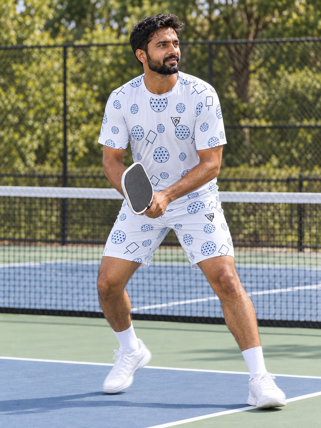 Pickleball Arctic White Dink Dot Men's Athletic Shorts with Pockets, in action