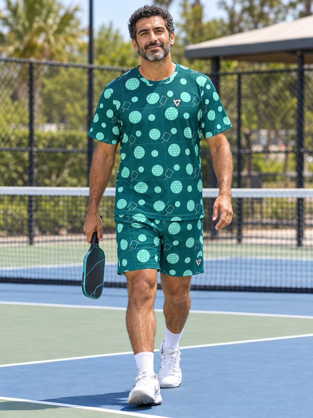 Pickleball Teal Wave Dink Dot Men's Sports Jersey, front view