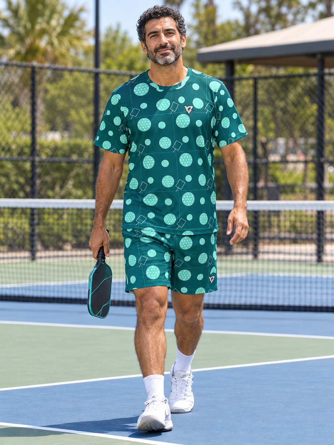 Pickleball Teal Wave Dink Dot Men's Sports Jersey, front view