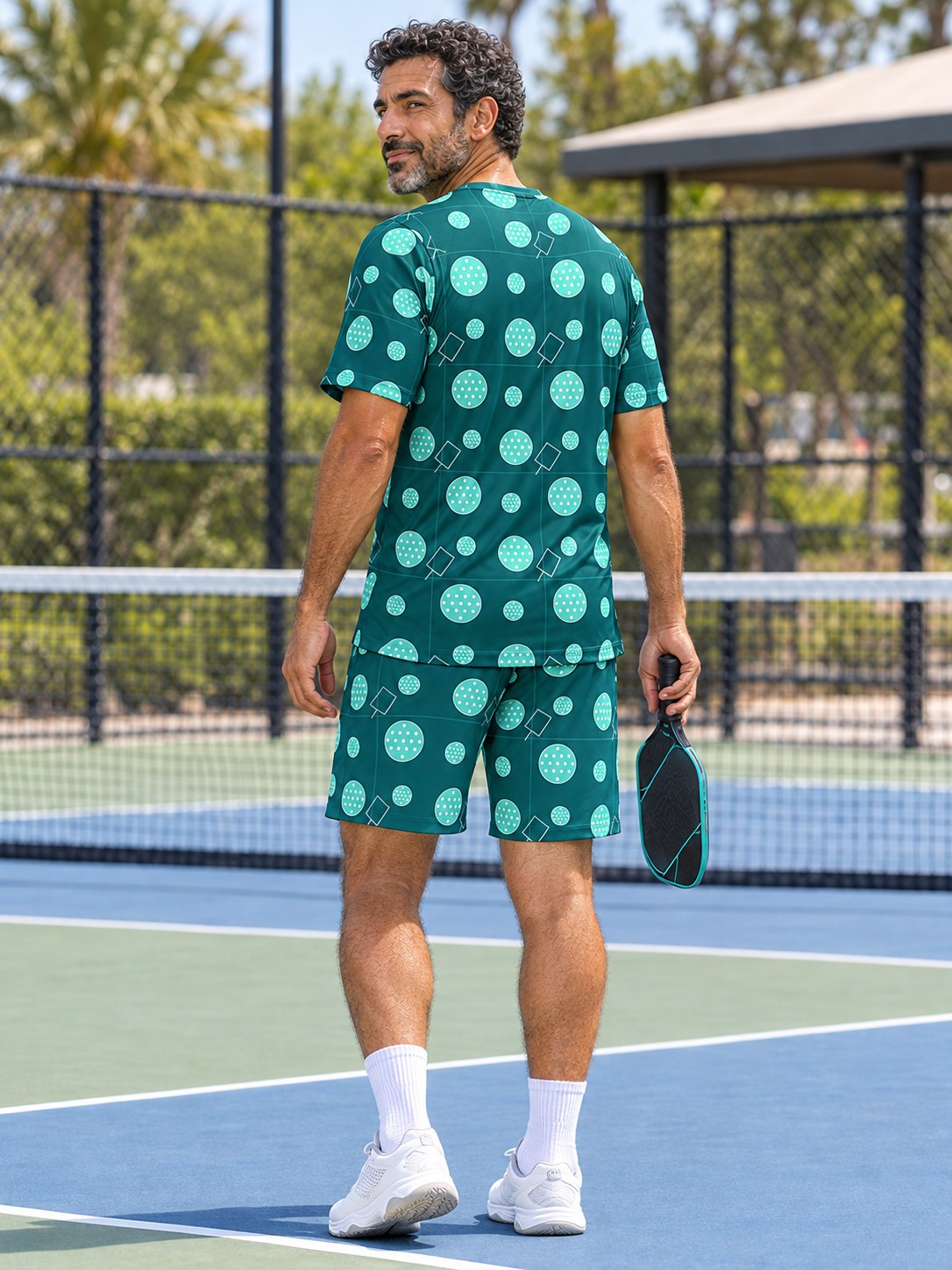 Pickleball Teal Wave Dink Dot Men's Sports Jersey, back view