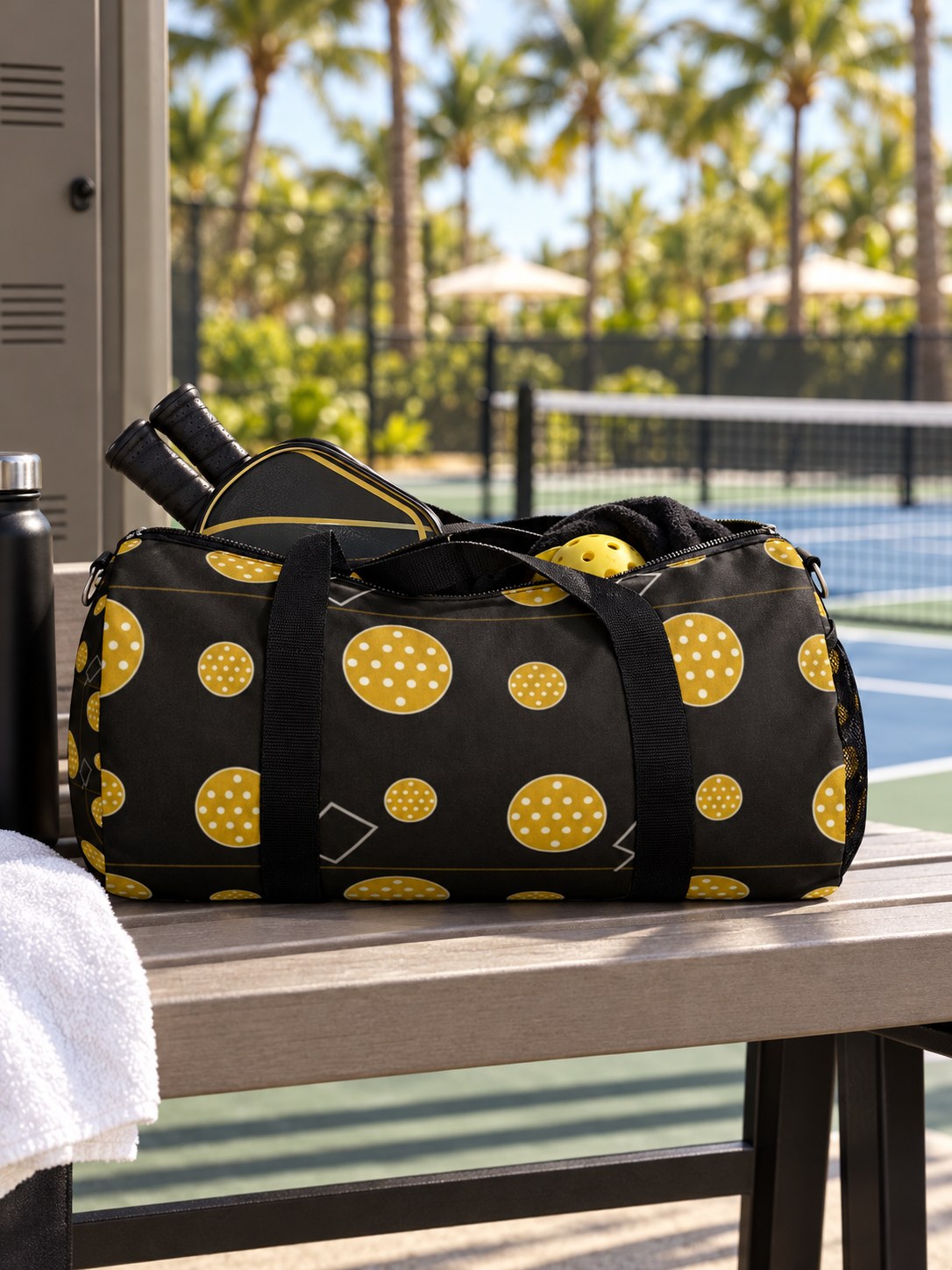 Pickleball Gold Rush Dink Dot Duffel Bag, lifestyle detail