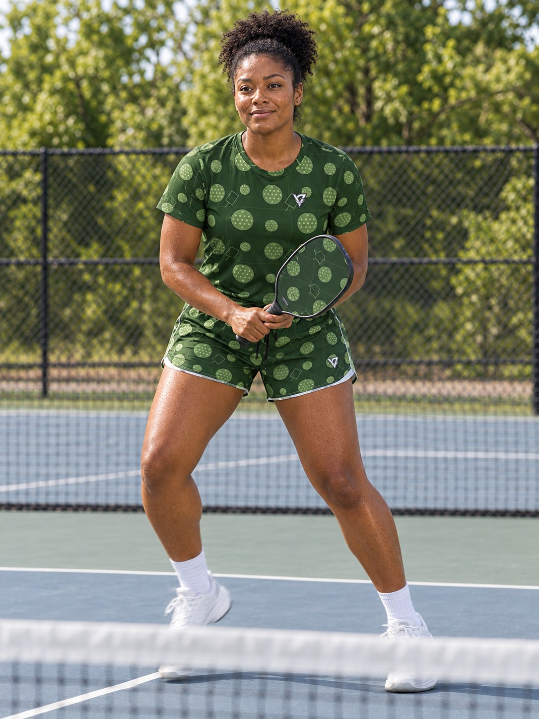 Pickleball Forest Camo Dink Dot Women's Sports Jersey, in action