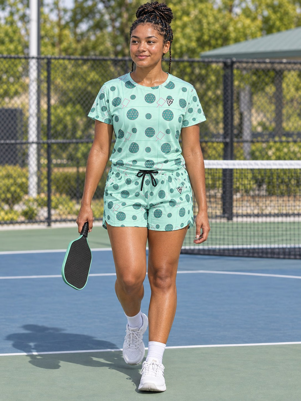 Pickleball Mint Glow Dink Dot Women's Sports Jersey, front view