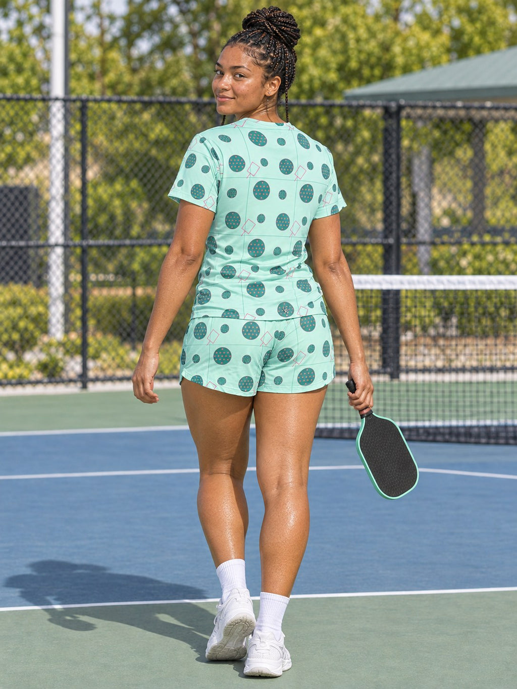 Pickleball Mint Glow Dink Dot Women's Sports Jersey, back view