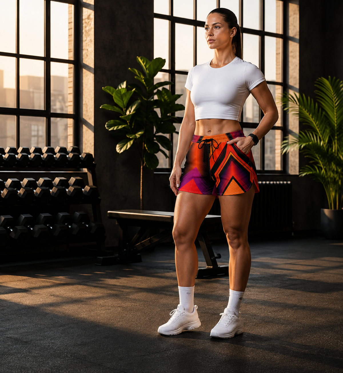 Women's Multipurpose Athletic Shorts with Pockets | Abstract Vibrant Geo