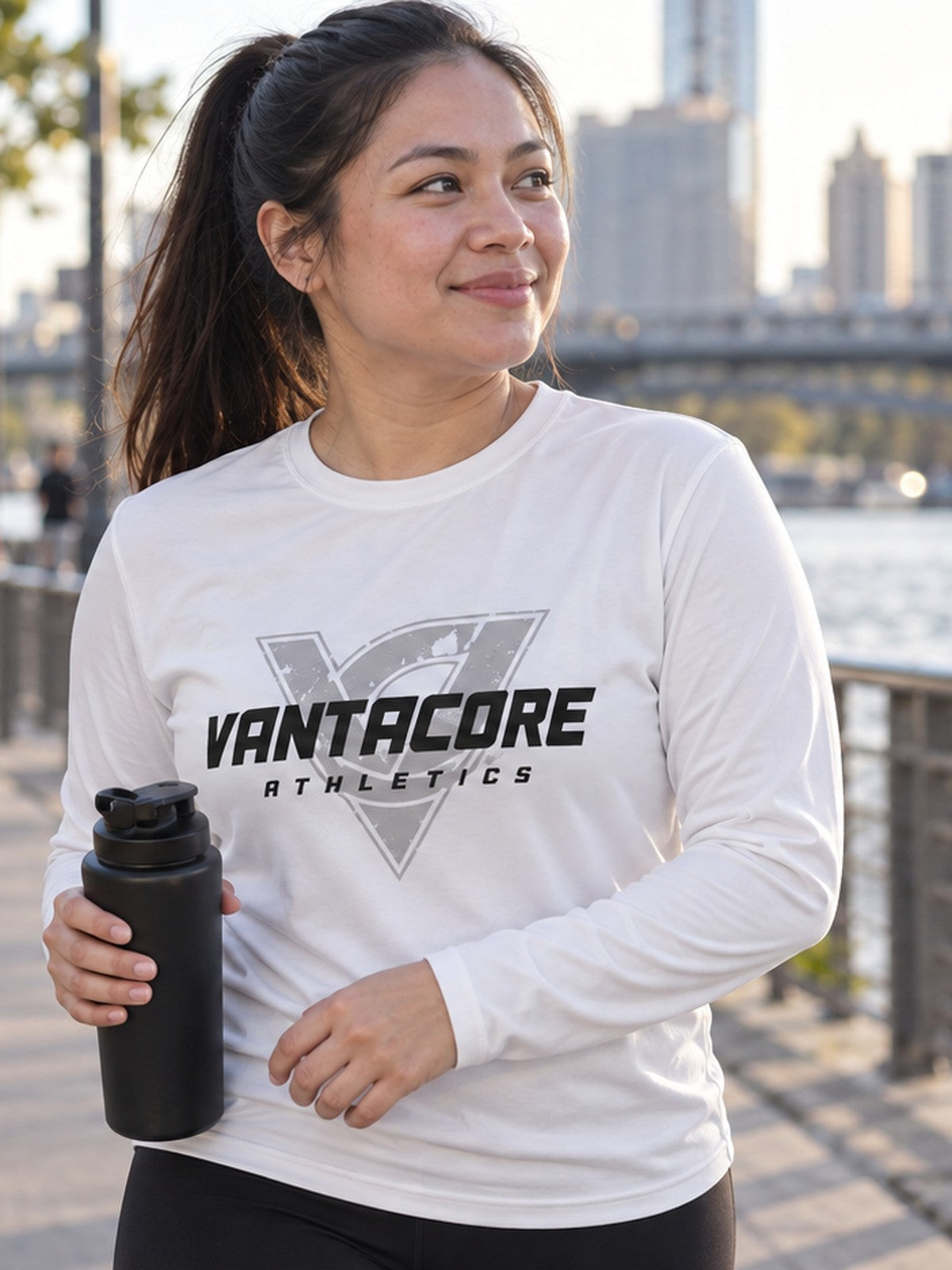 Woman wearing the Vantacore Vantacore Athletic Long Sleeve Tee