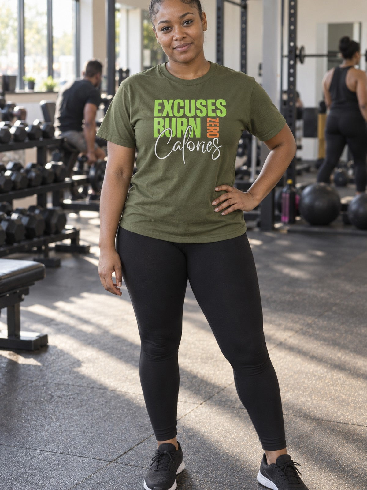 Woman wearing the Vantacore Excuses Burn Zero Calories