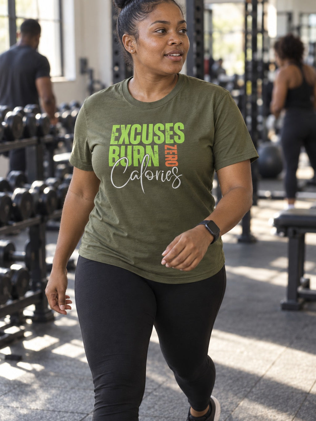 Woman wearing the Vantacore Excuses Burn Zero Calories