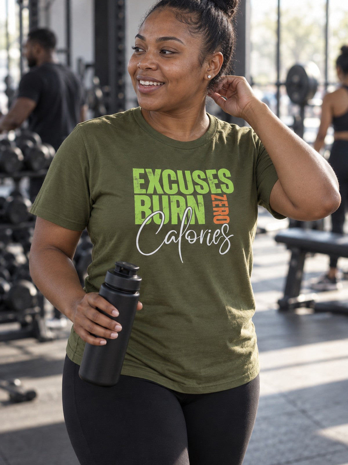 Woman wearing the Vantacore Excuses Burn Zero Calories