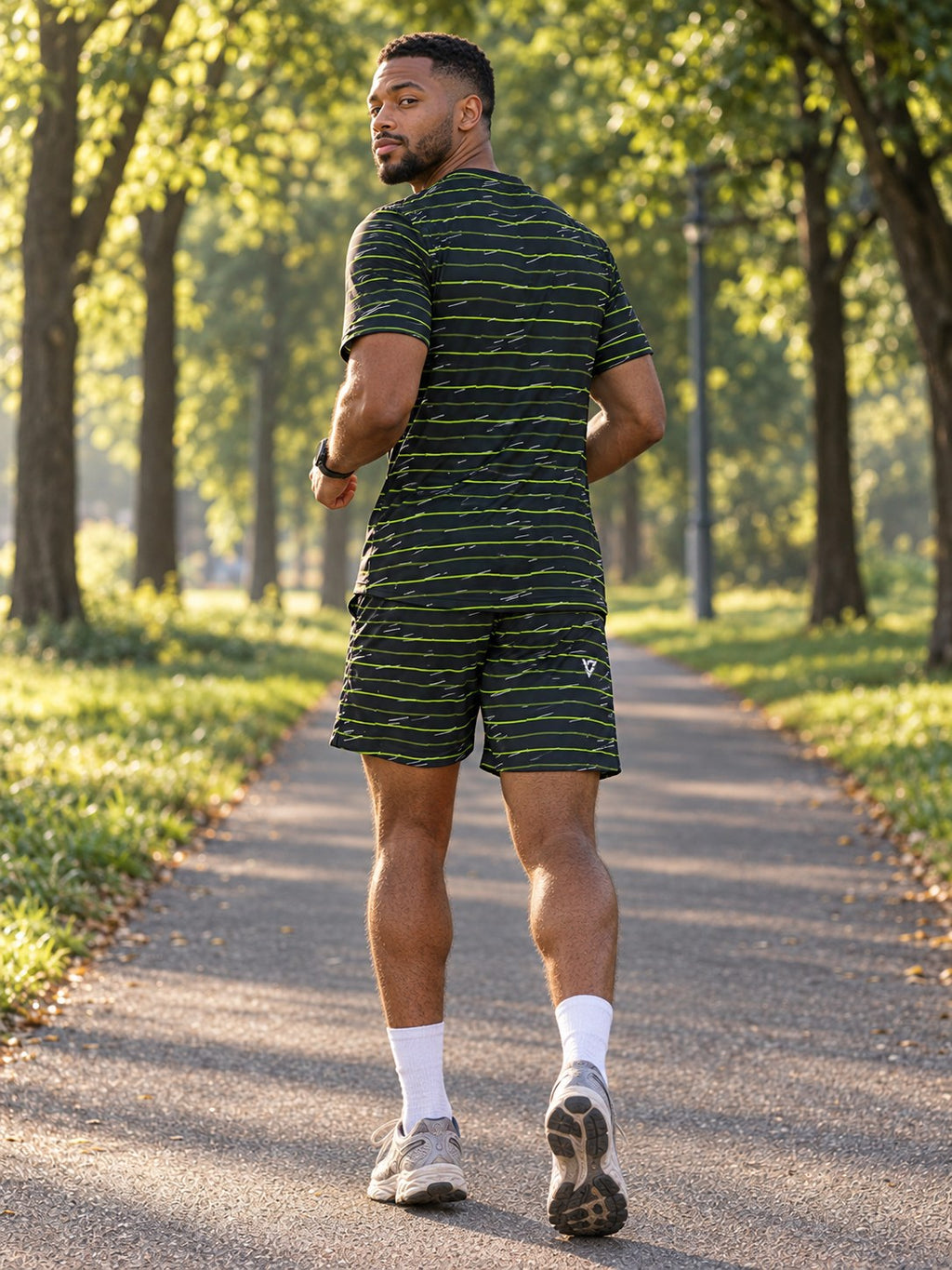 Running Volt Night Pace Lanes Men's Athletic Shorts with Pockets, back view