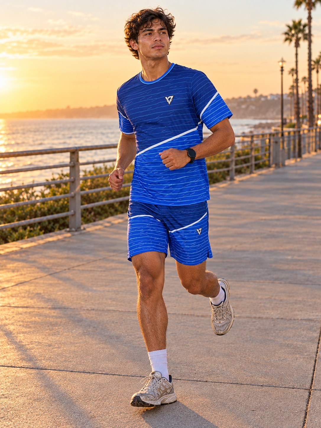 Running Royal Ice Pace Lanes Men's Athletic Shorts with Pockets, side view