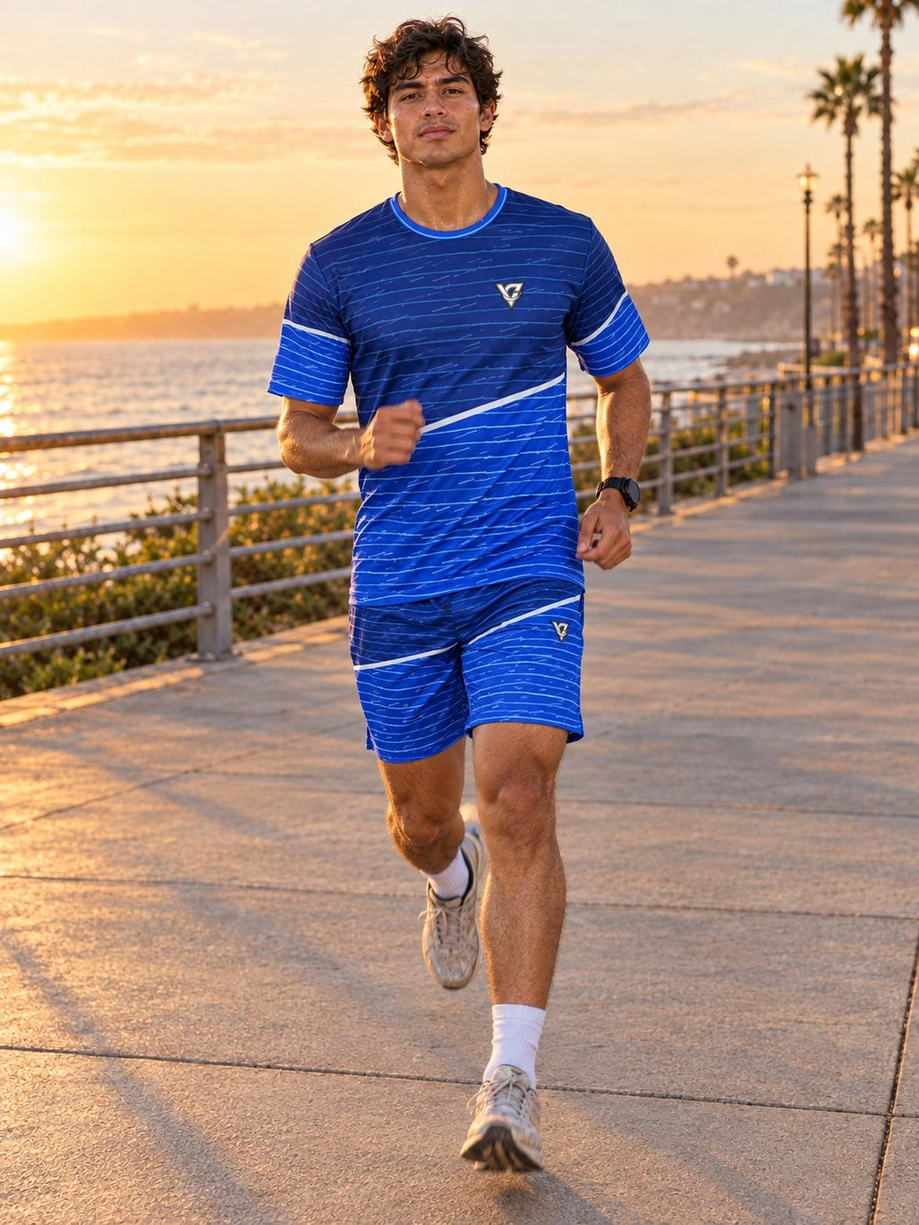 Running Royal Ice Pace Lanes Men's Athletic Shorts with Pockets, in action