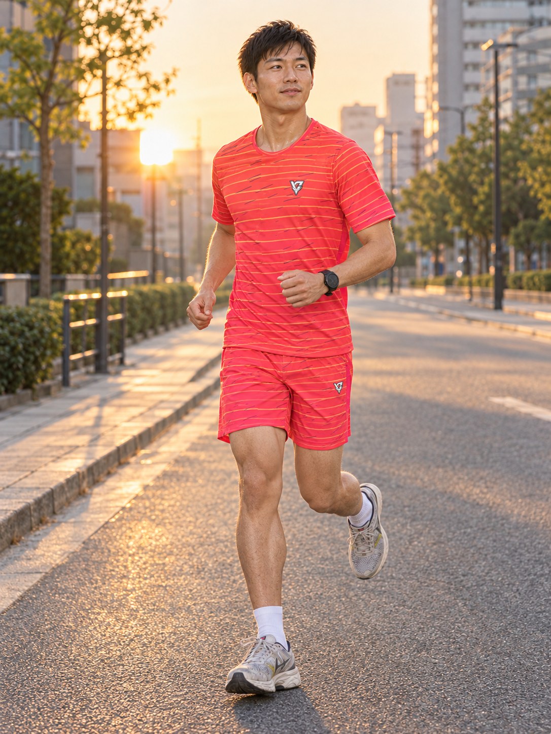 Running Sunset Fade Pace Lanes Men's Athletic Shorts with Pockets, side view