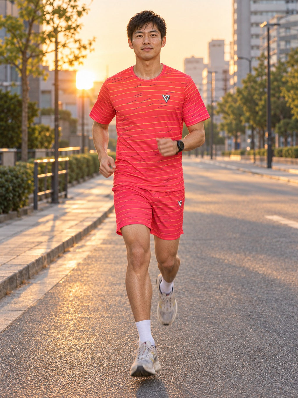 Running Sunset Fade Pace Lanes Men's Sports Jersey, in action