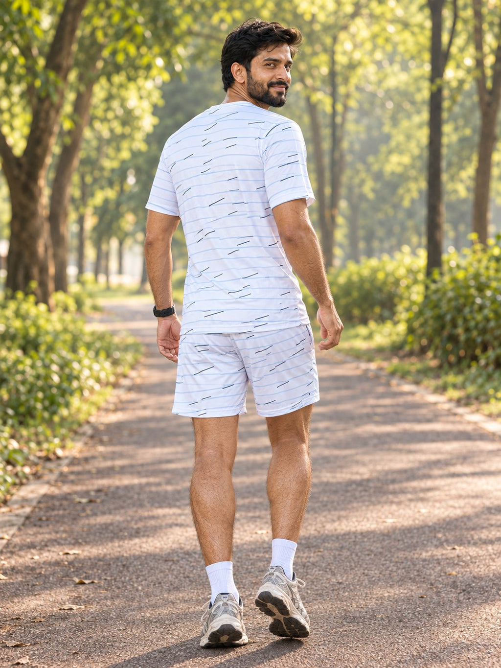 Running Arctic White Pace Lanes Men's Athletic Shorts with Pockets, back view