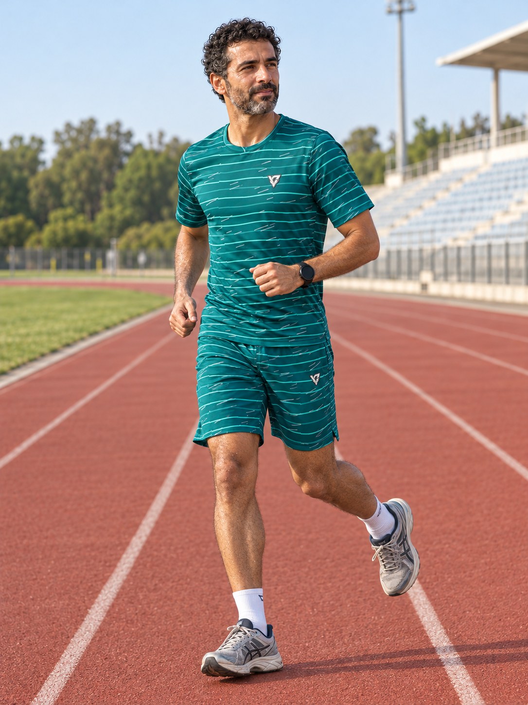 Running Teal Wave Pace Lanes Men's Athletic Shorts with Pockets, side view