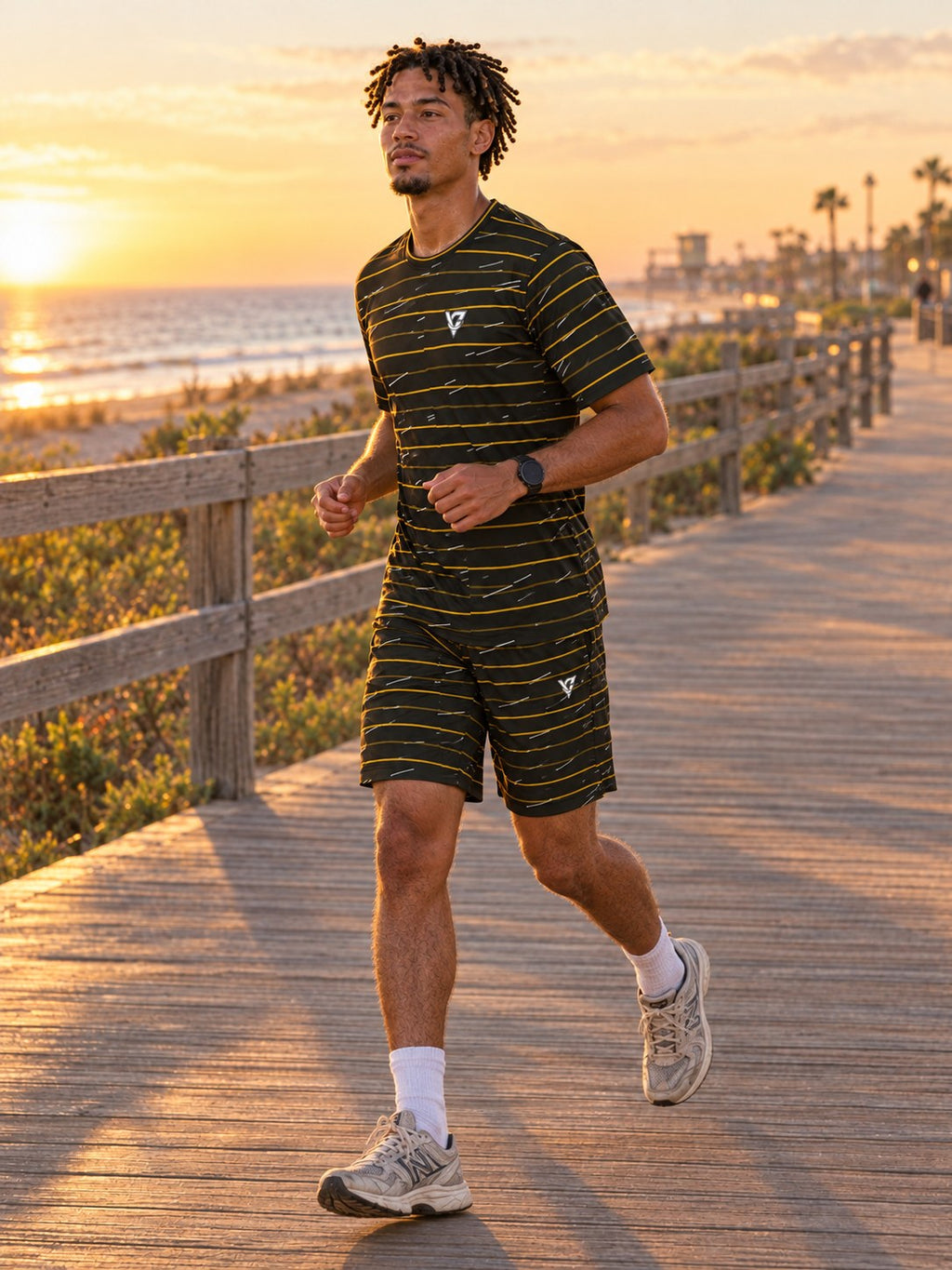 Running Gold Rush Pace Lanes Men's Athletic Shorts with Pockets, side view