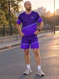 Running Ultra Violet Pace Lanes Men's Athletic Shorts with Pockets, front view