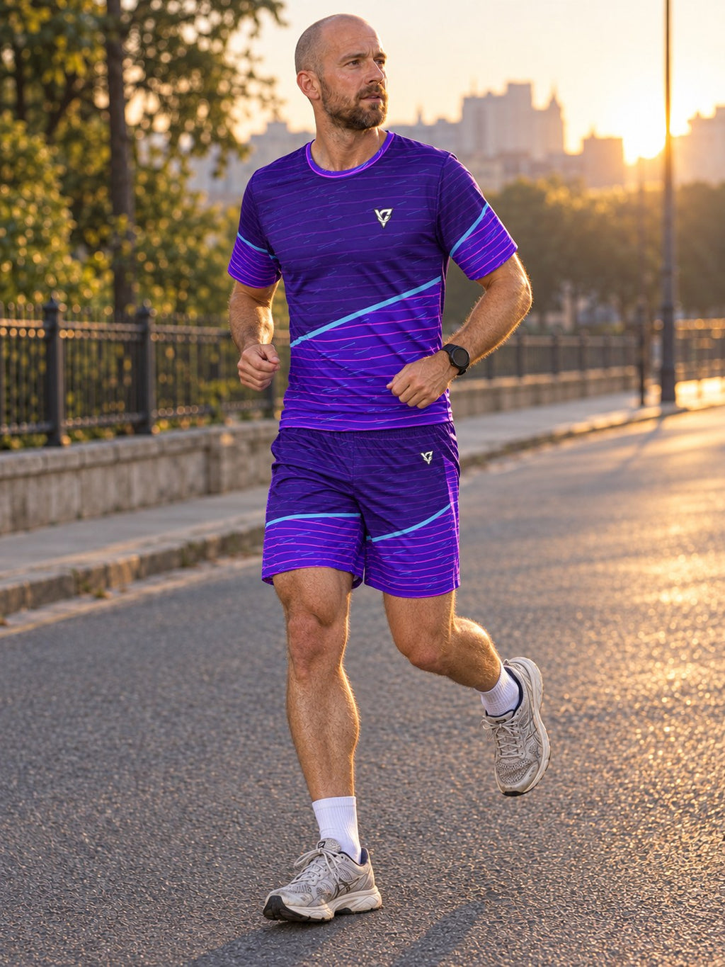Running Ultra Violet Pace Lanes Men's Athletic Shorts with Pockets, side view