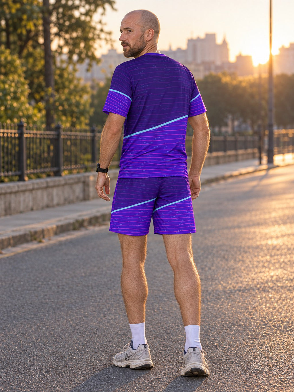 Running Ultra Violet Pace Lanes Men's Athletic Shorts with Pockets, back view