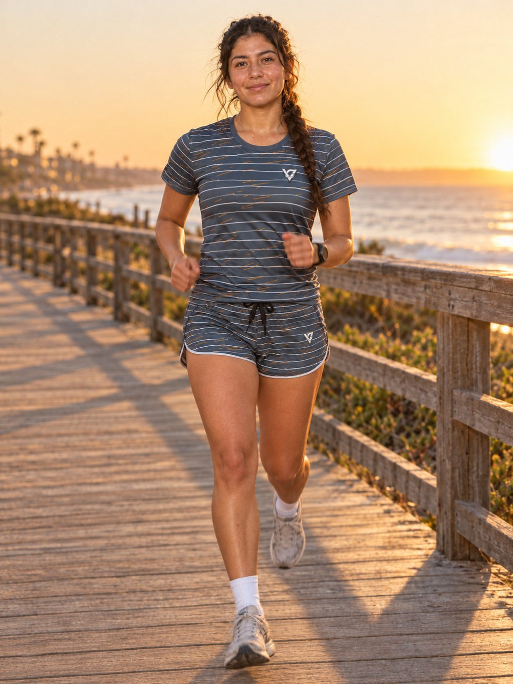 Running Slate Storm Pace Lanes Women's Sports Jersey, in action