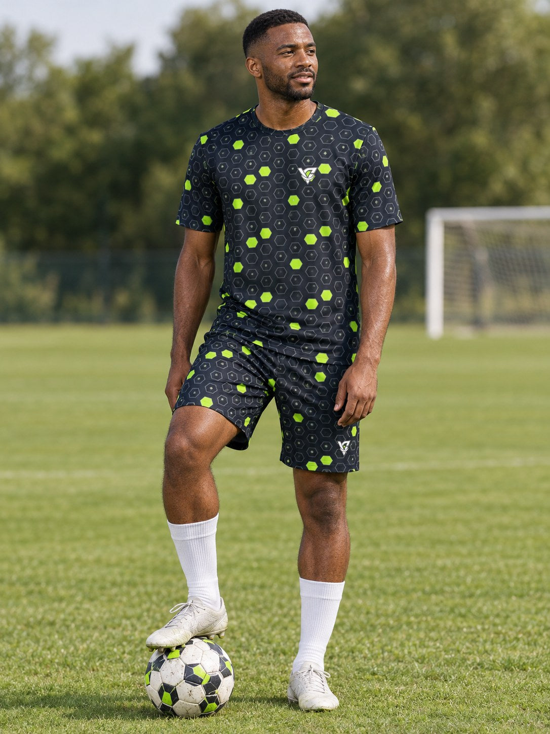Soccer Volt Night Hex Pitch Men's Athletic Shorts with Pockets, front view