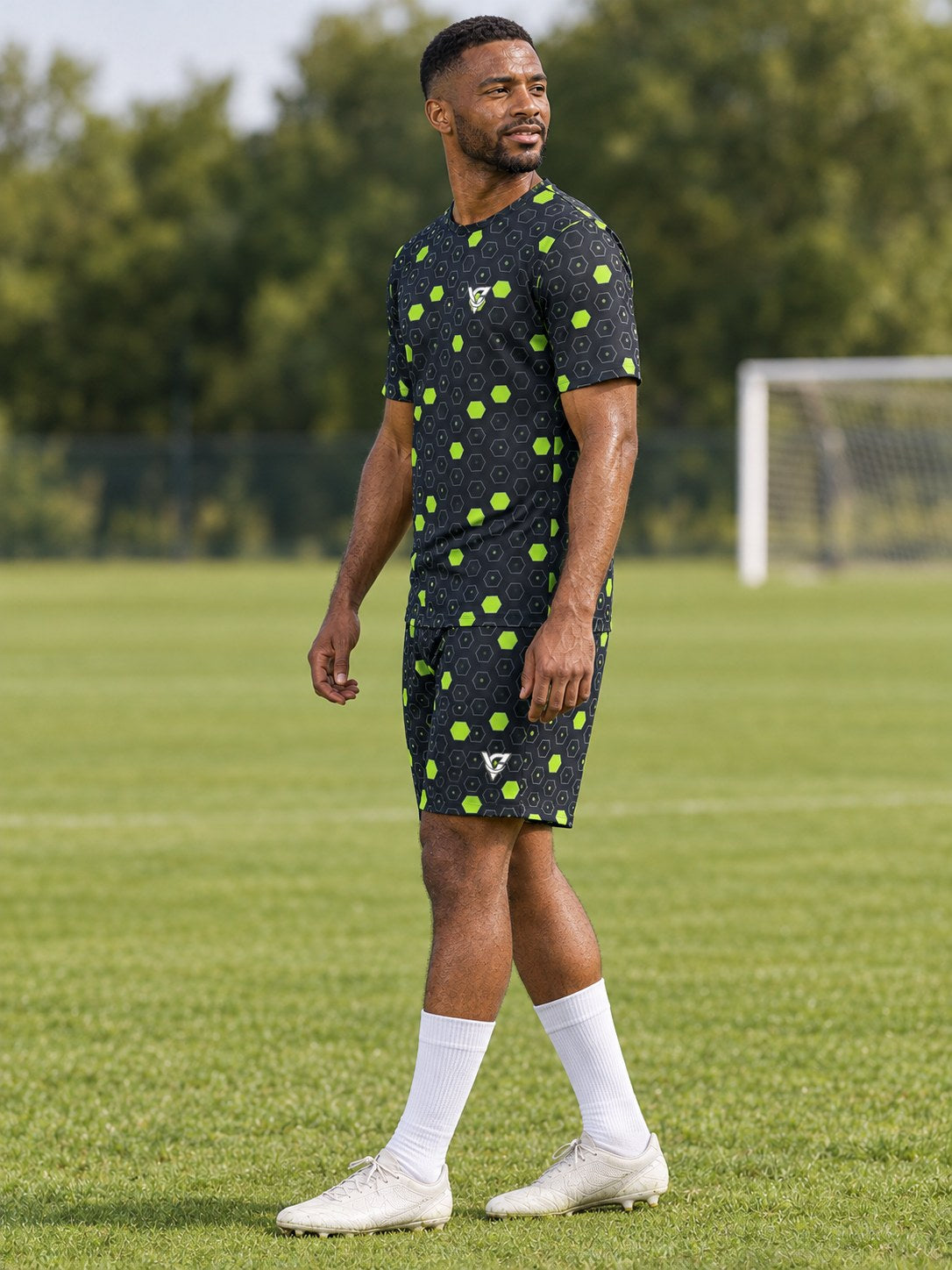 Soccer Volt Night Hex Pitch Men's Athletic Shorts with Pockets, side view