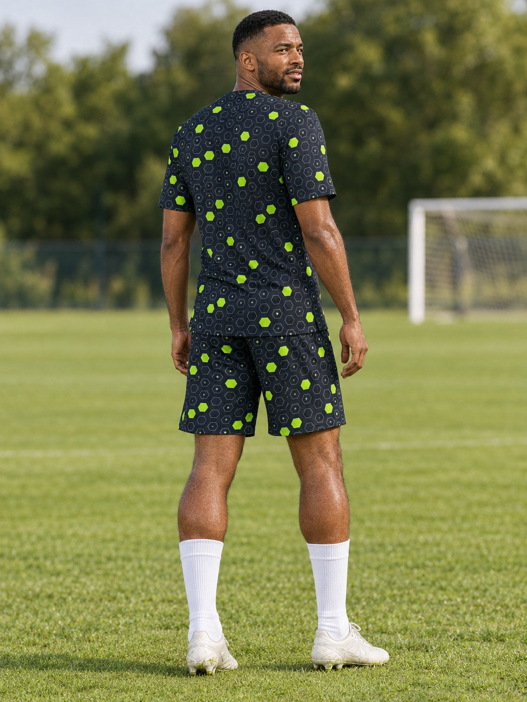 Soccer Volt Night Hex Pitch Men's Athletic Shorts with Pockets, back view