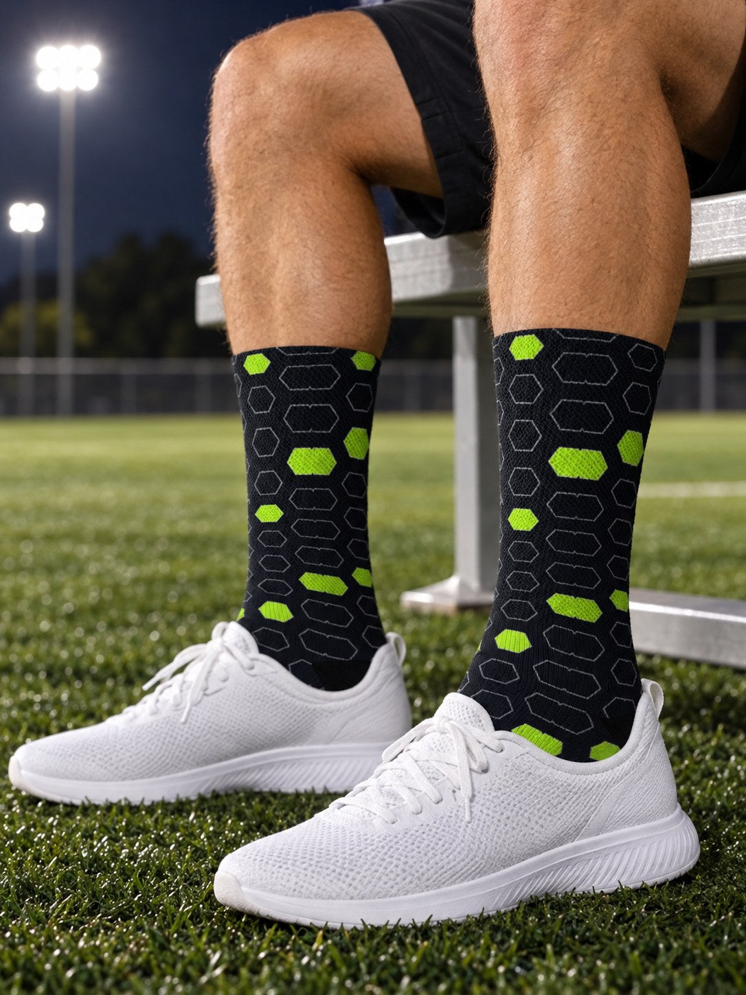 Soccer Volt Night Hex Pitch Athletic Crew Socks, lifestyle photo