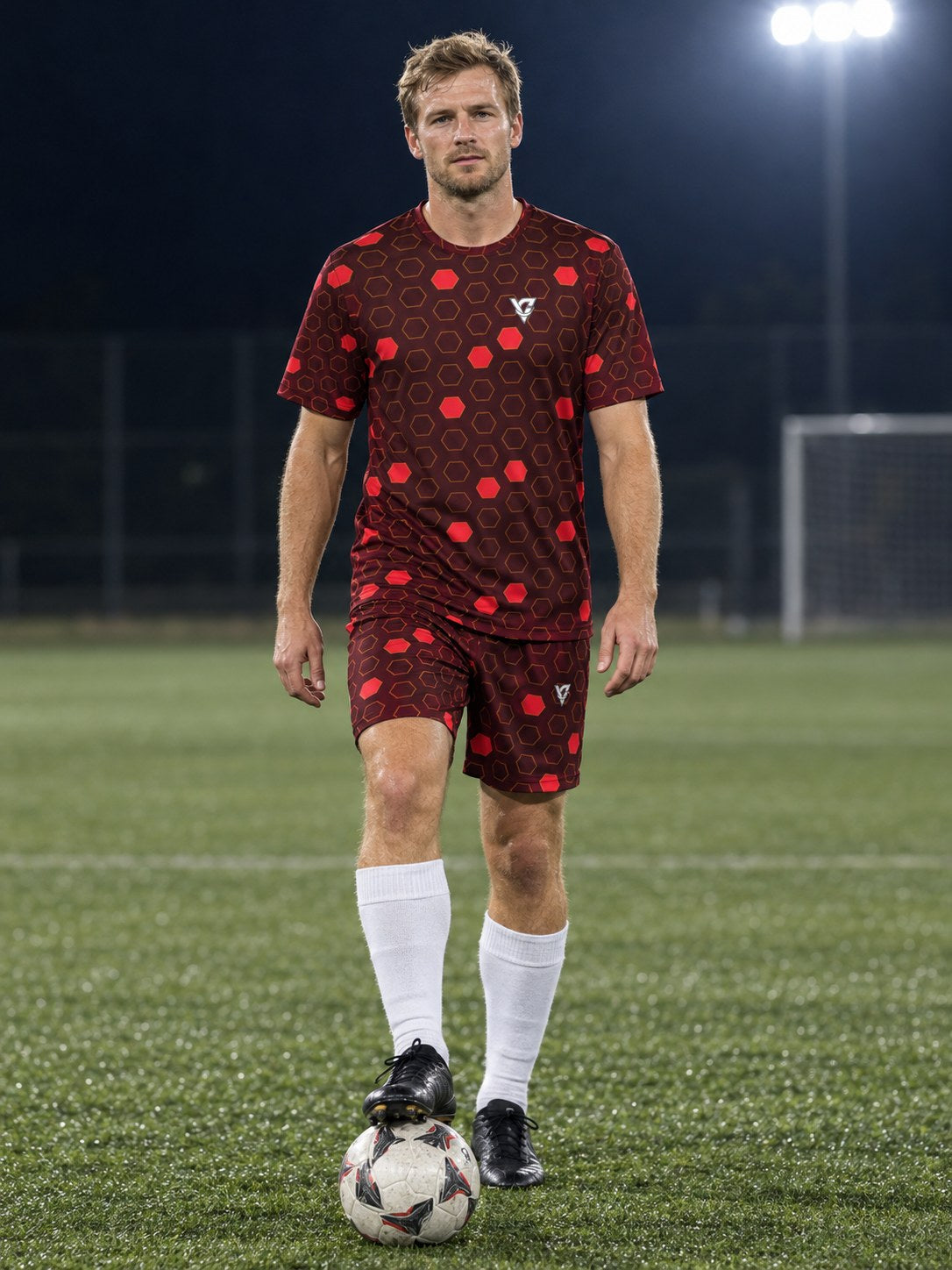 Soccer Crimson Blaze Hex Pitch Men's Sports Jersey, front view