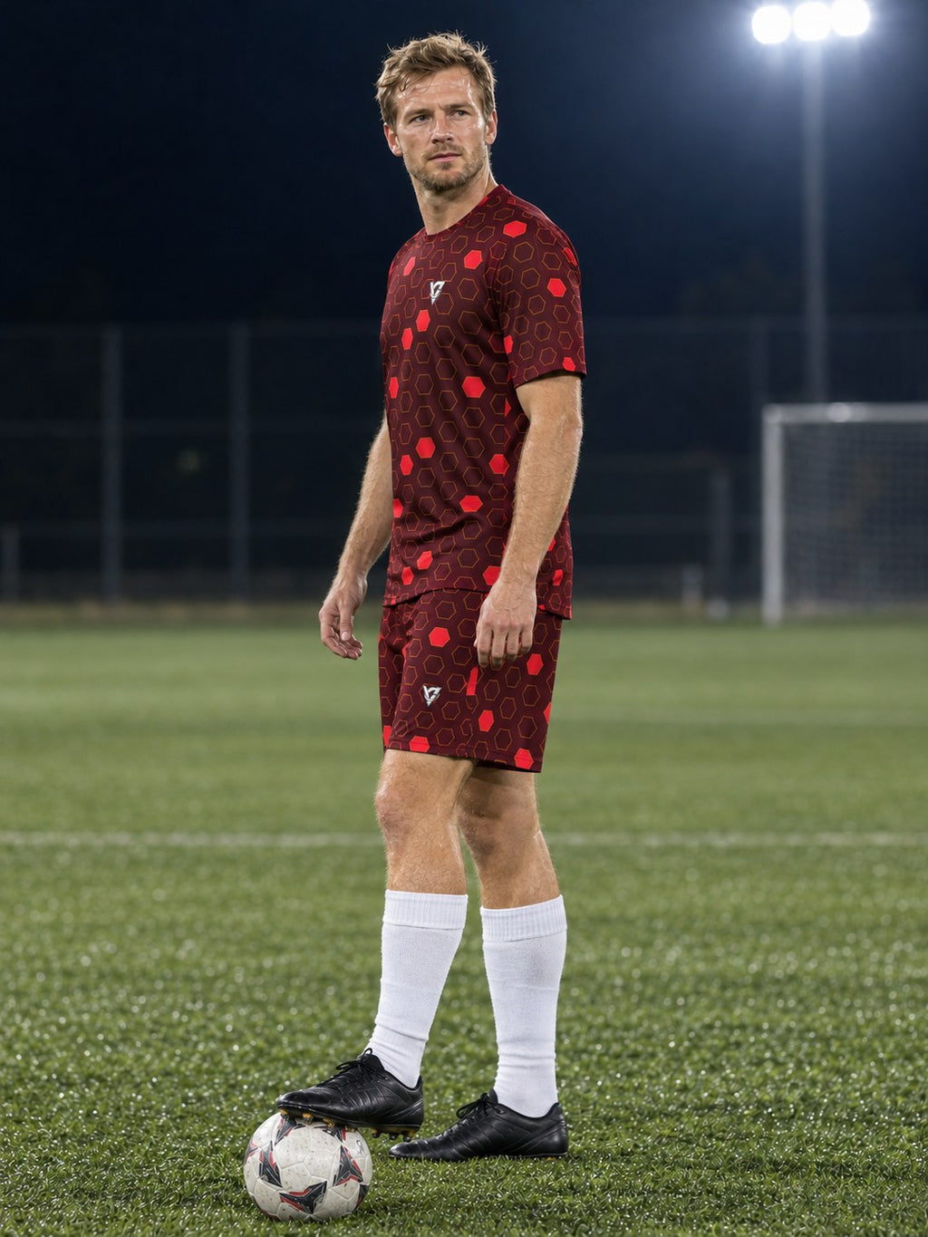 Soccer Crimson Blaze Hex Pitch Men's Athletic Shorts with Pockets, side view