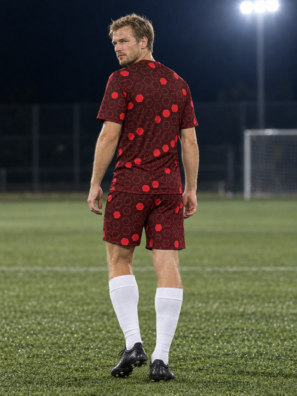 Soccer Crimson Blaze Hex Pitch Men's Athletic Shorts with Pockets, back view