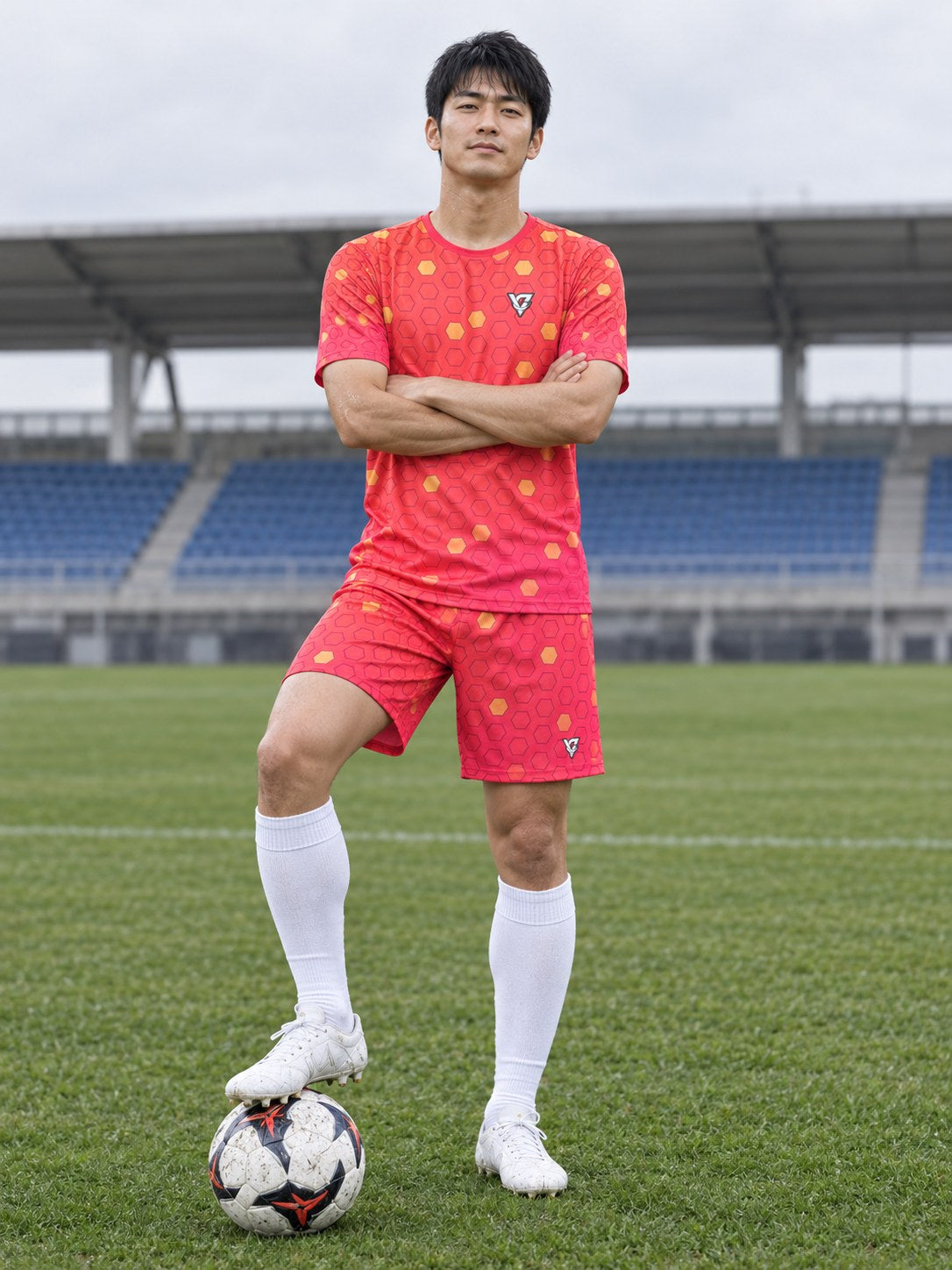 Soccer Sunset Fade Hex Pitch Men's Sports Jersey, front view
