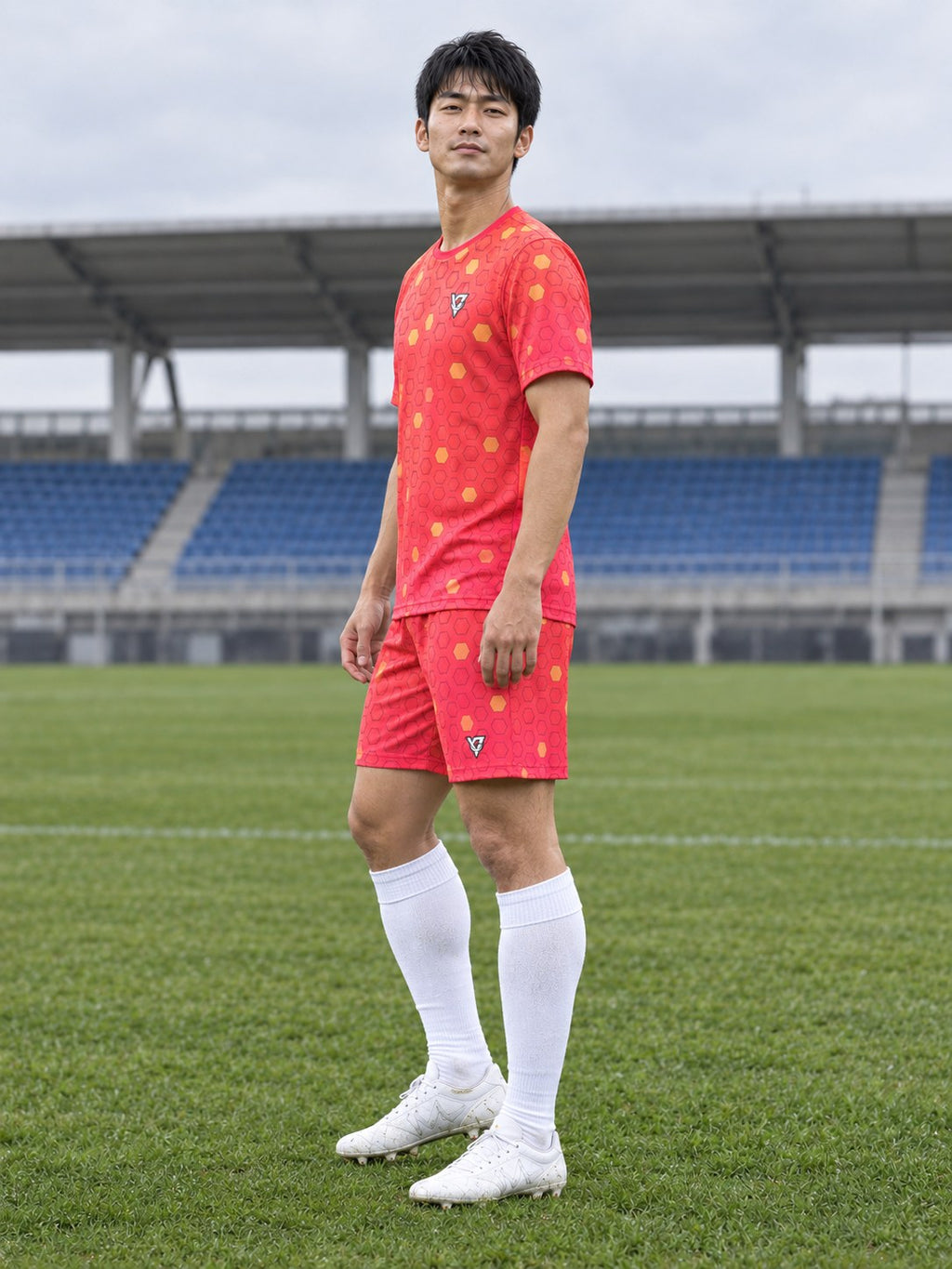 Soccer Sunset Fade Hex Pitch Men's Athletic Shorts with Pockets, side view