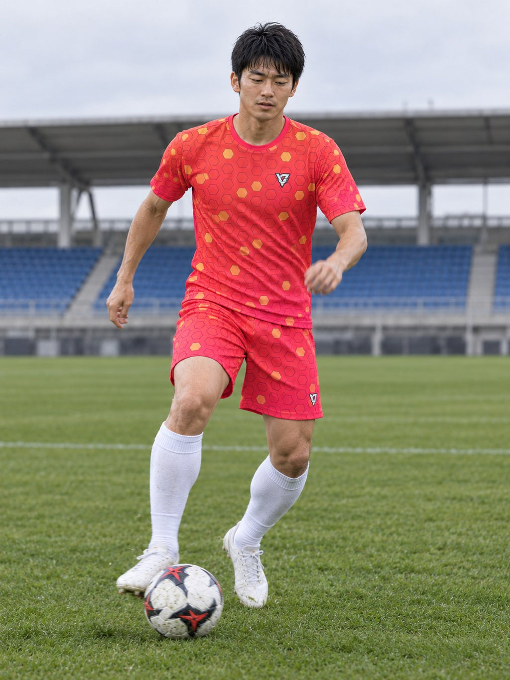 Soccer Sunset Fade Hex Pitch Men's Sports Jersey, in action
