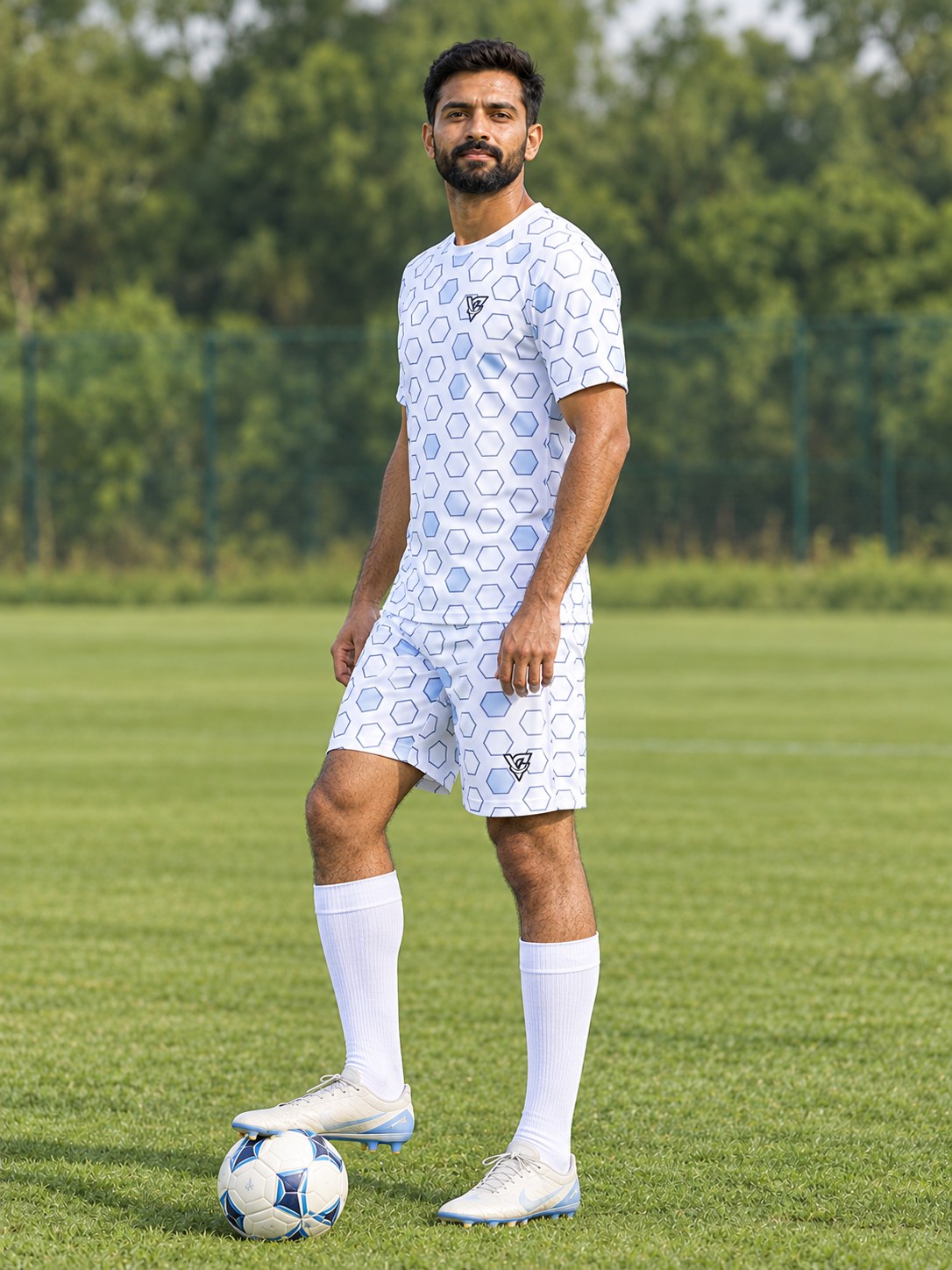 Soccer Arctic White Hex Pitch Men's Athletic Shorts with Pockets, side view