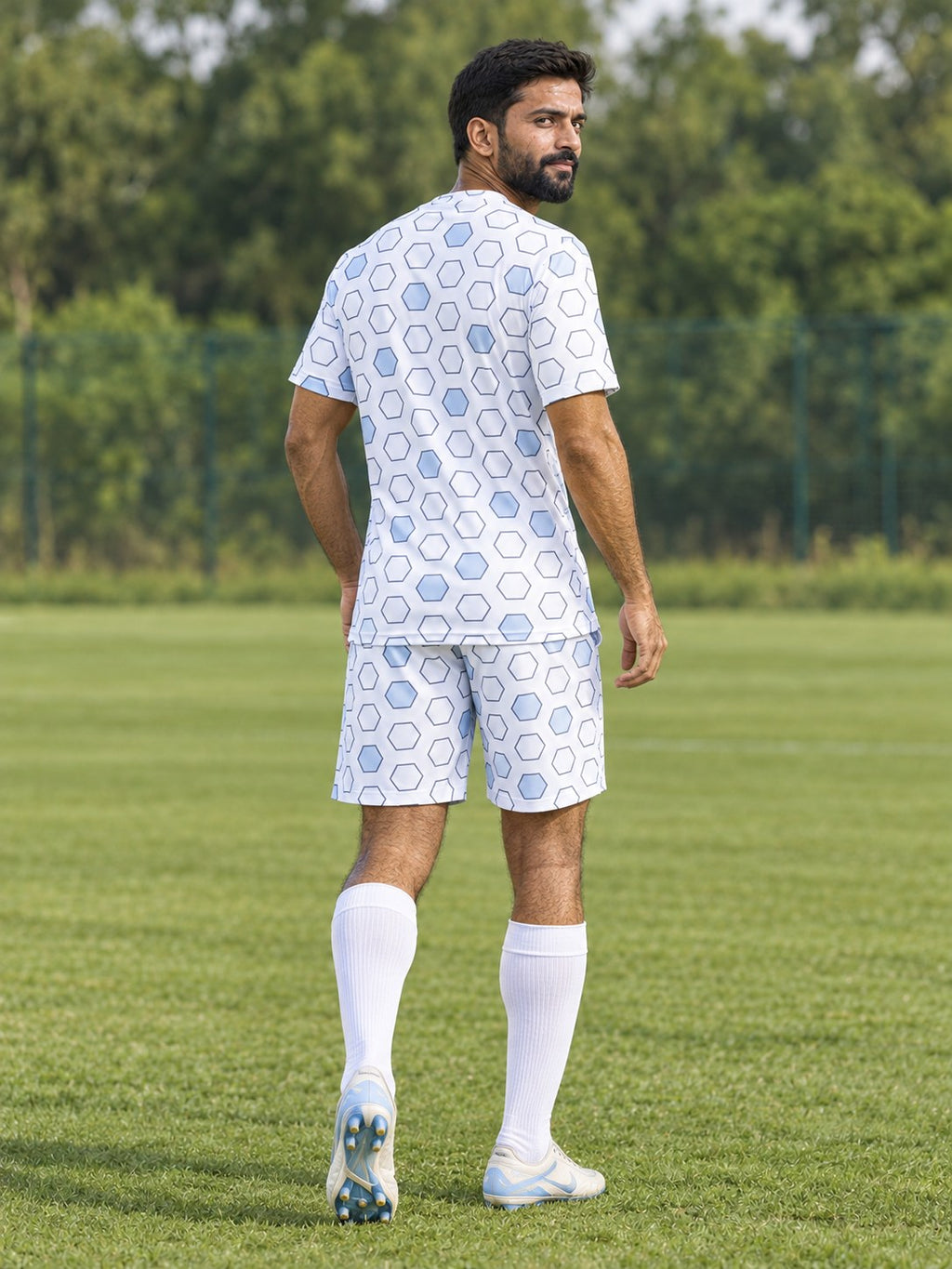 Soccer Arctic White Hex Pitch Men's Sports Jersey, back view