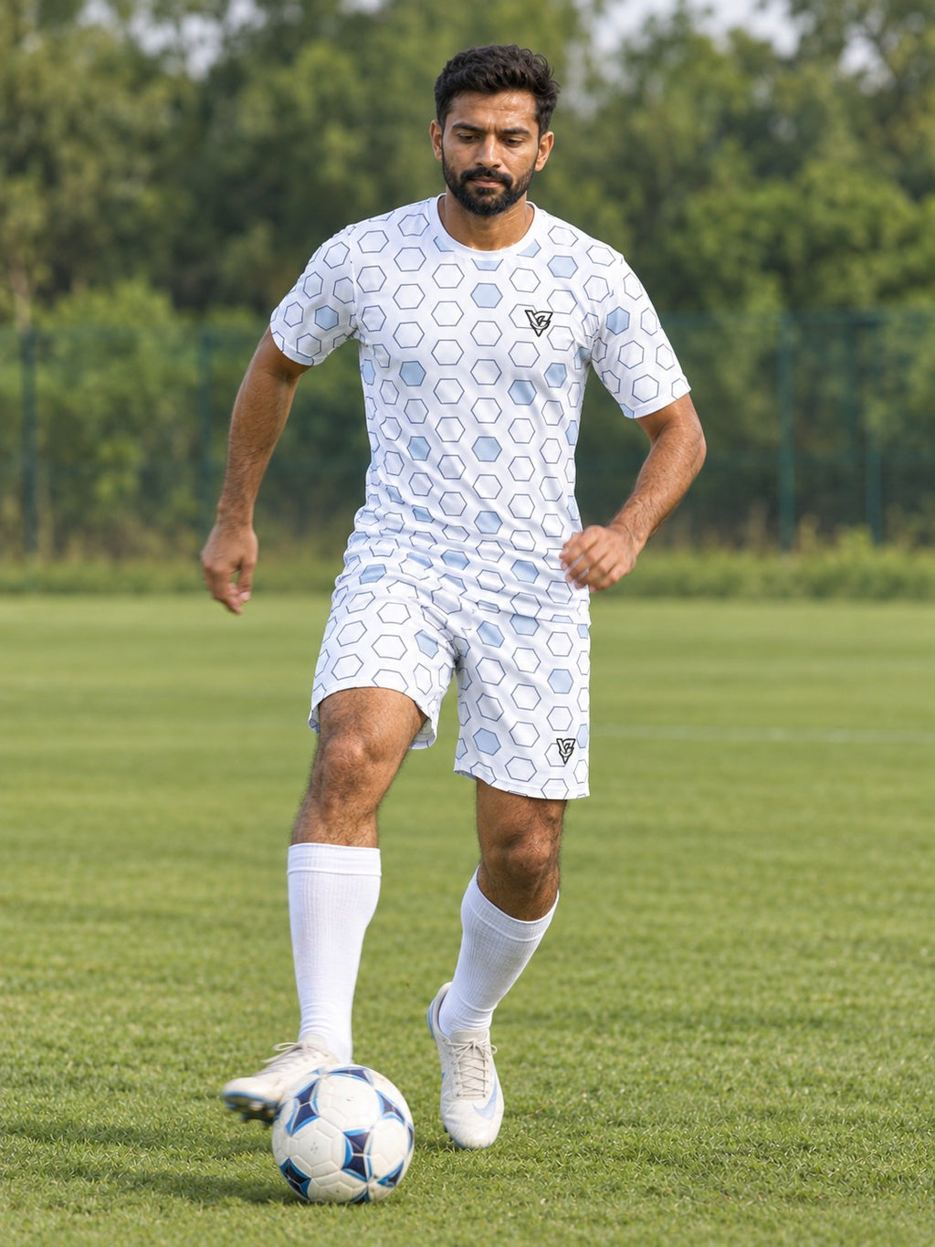 Soccer Arctic White Hex Pitch Men's Sports Jersey, in action