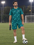 Soccer Teal Wave Hex Pitch Men's Athletic Shorts with Pockets, front view