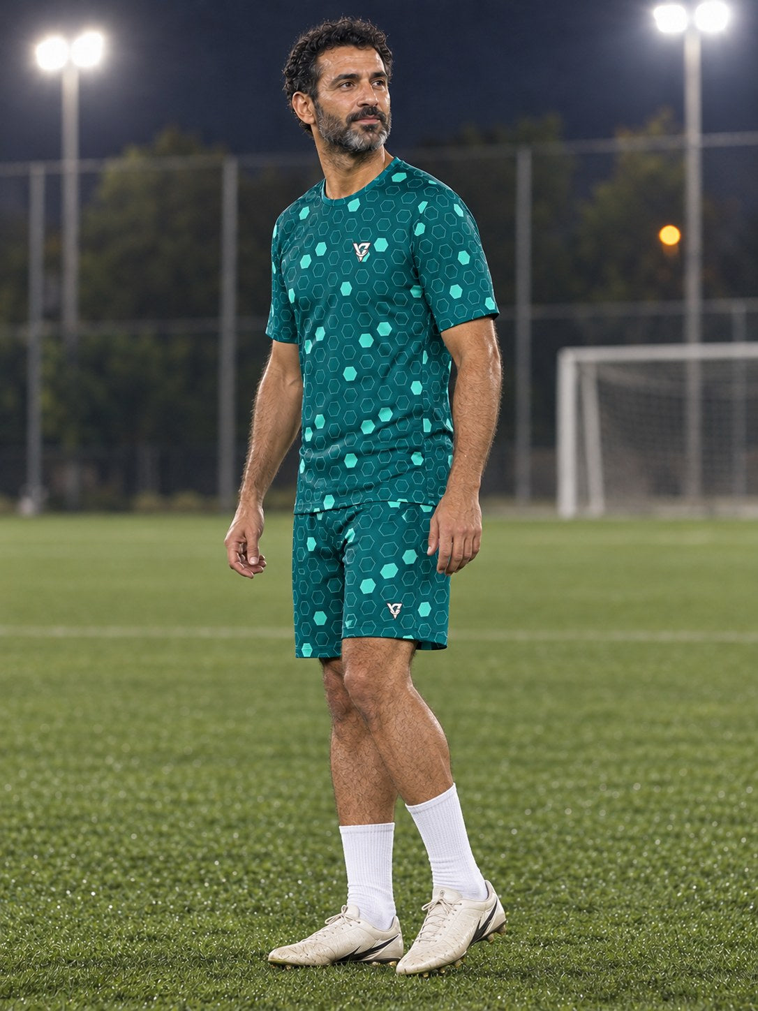 Soccer Teal Wave Hex Pitch Men's Sports Jersey, side view