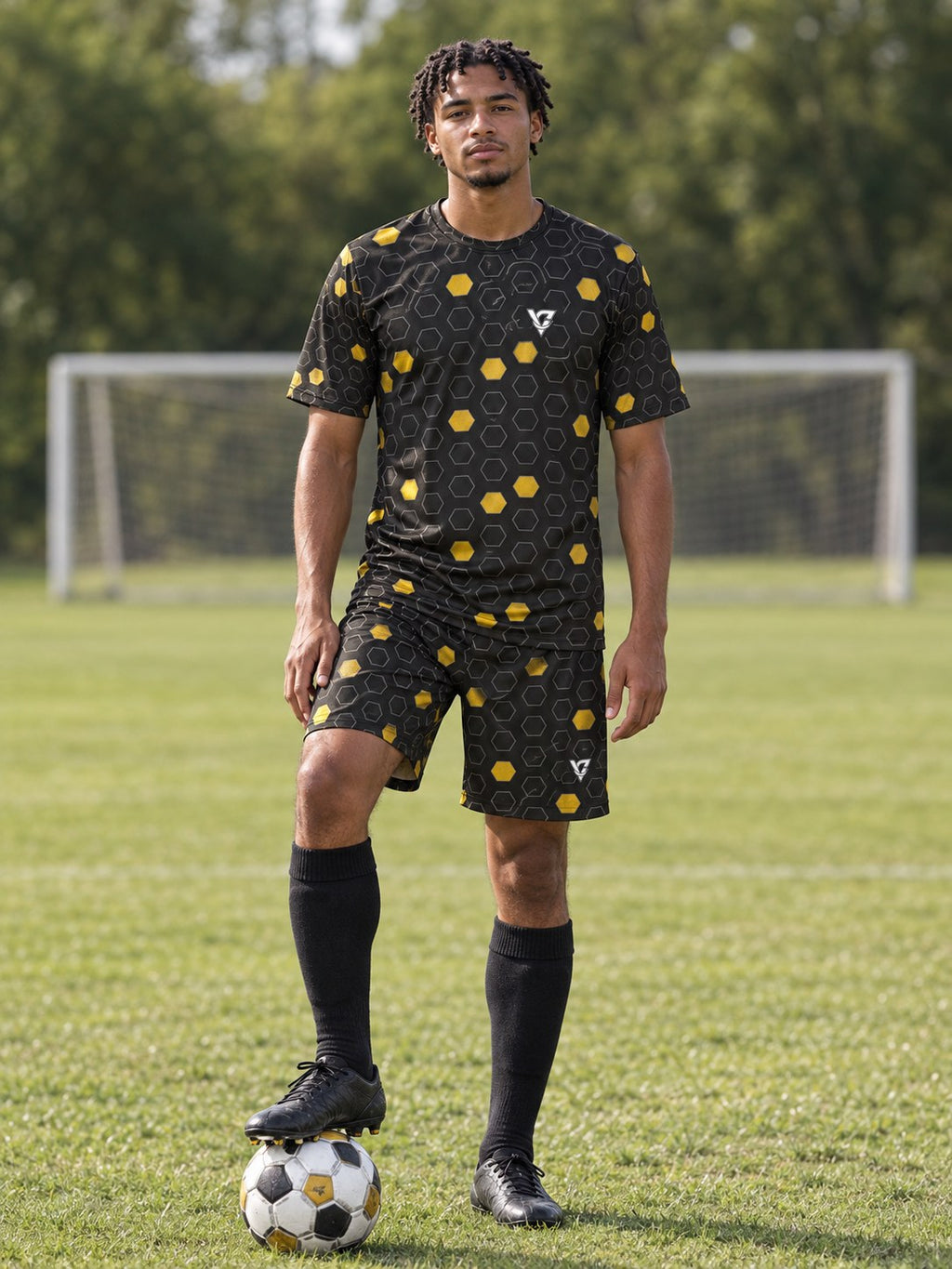 Soccer Gold Rush Hex Pitch Men's Sports Jersey, front view