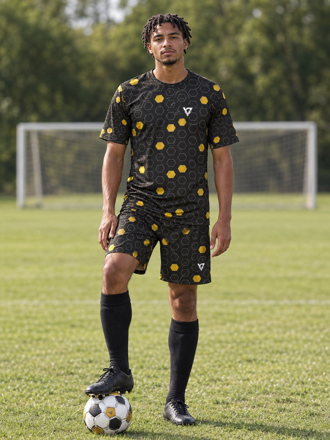 Soccer Gold Rush Hex Pitch Men's Sports Jersey, front view
