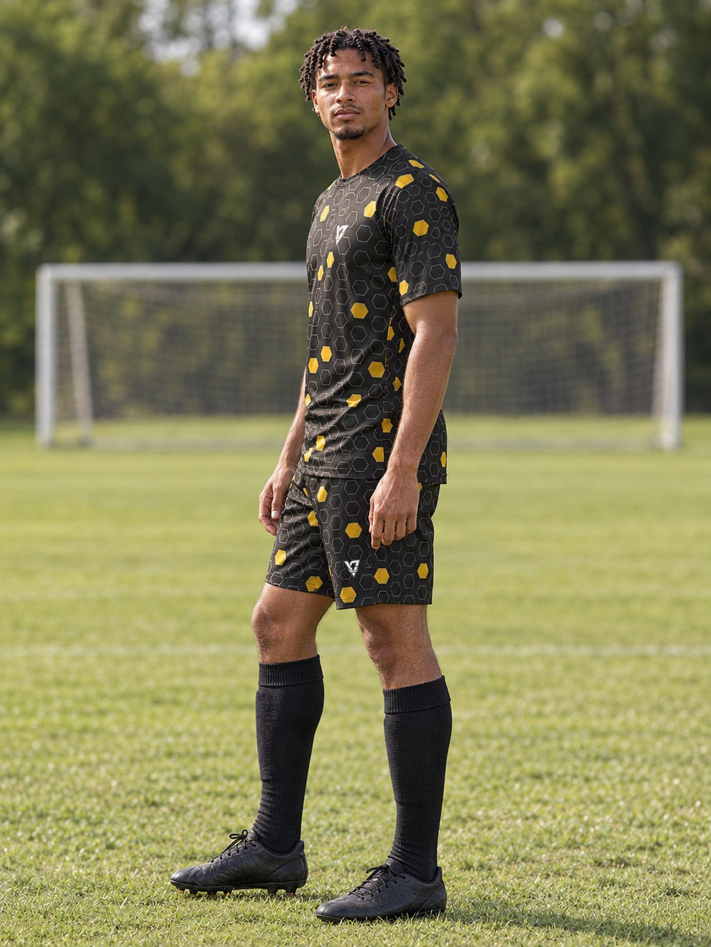 Soccer Gold Rush Hex Pitch Men's Sports Jersey, side view
