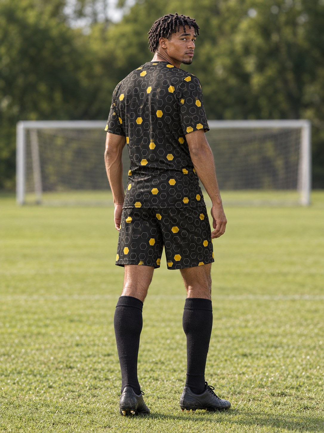 Soccer Gold Rush Hex Pitch Men's Sports Jersey, back view
