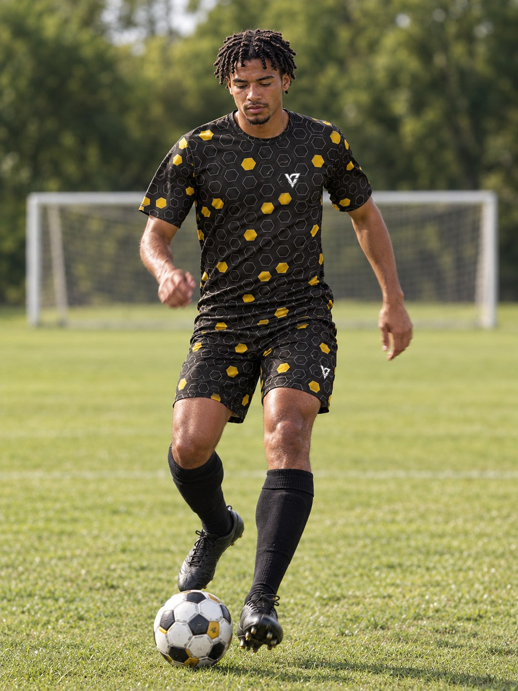 Soccer Gold Rush Hex Pitch Men's Sports Jersey, in action