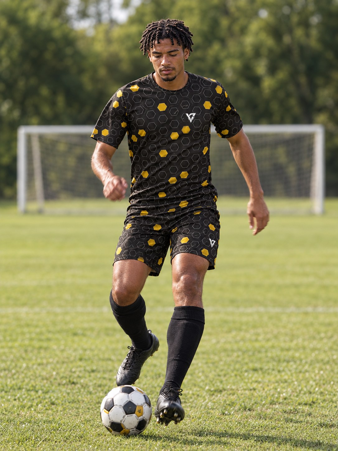 Soccer Gold Rush Hex Pitch Men's Sports Jersey, in action